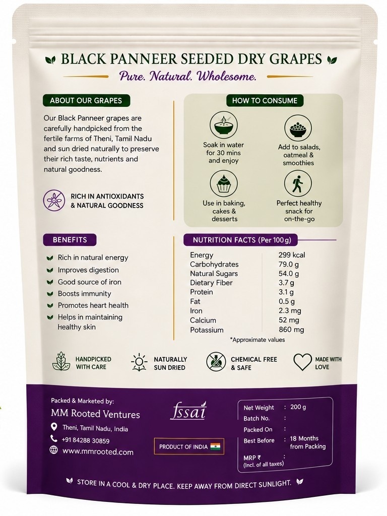 Black Panneer Seeded Dry Grapes pack — nutrition & info