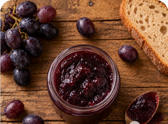 Grape jam jar with bread