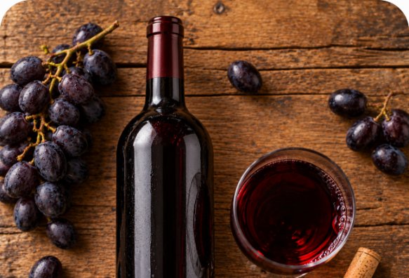 Grape wine bottle and glass
